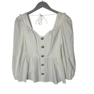 Hill House The Juliet Top White Balloon Sleeves and Jewel Buttons